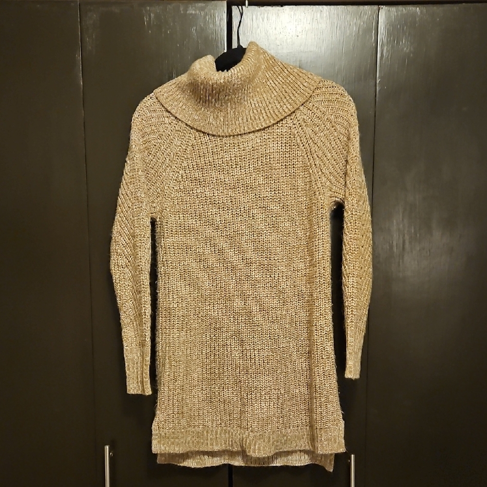 Tan Cowl Neck Sweater with Long Sleeves Oversized Women's Medium